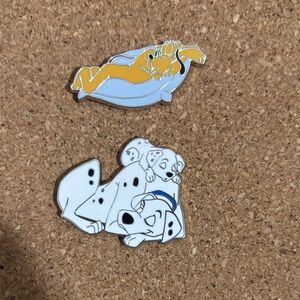 Disney Goofy and Dalmatian Enamel Pins - Yellow and White